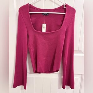 Anthropologie Fuchsia Long Sleeve Square Neck Top